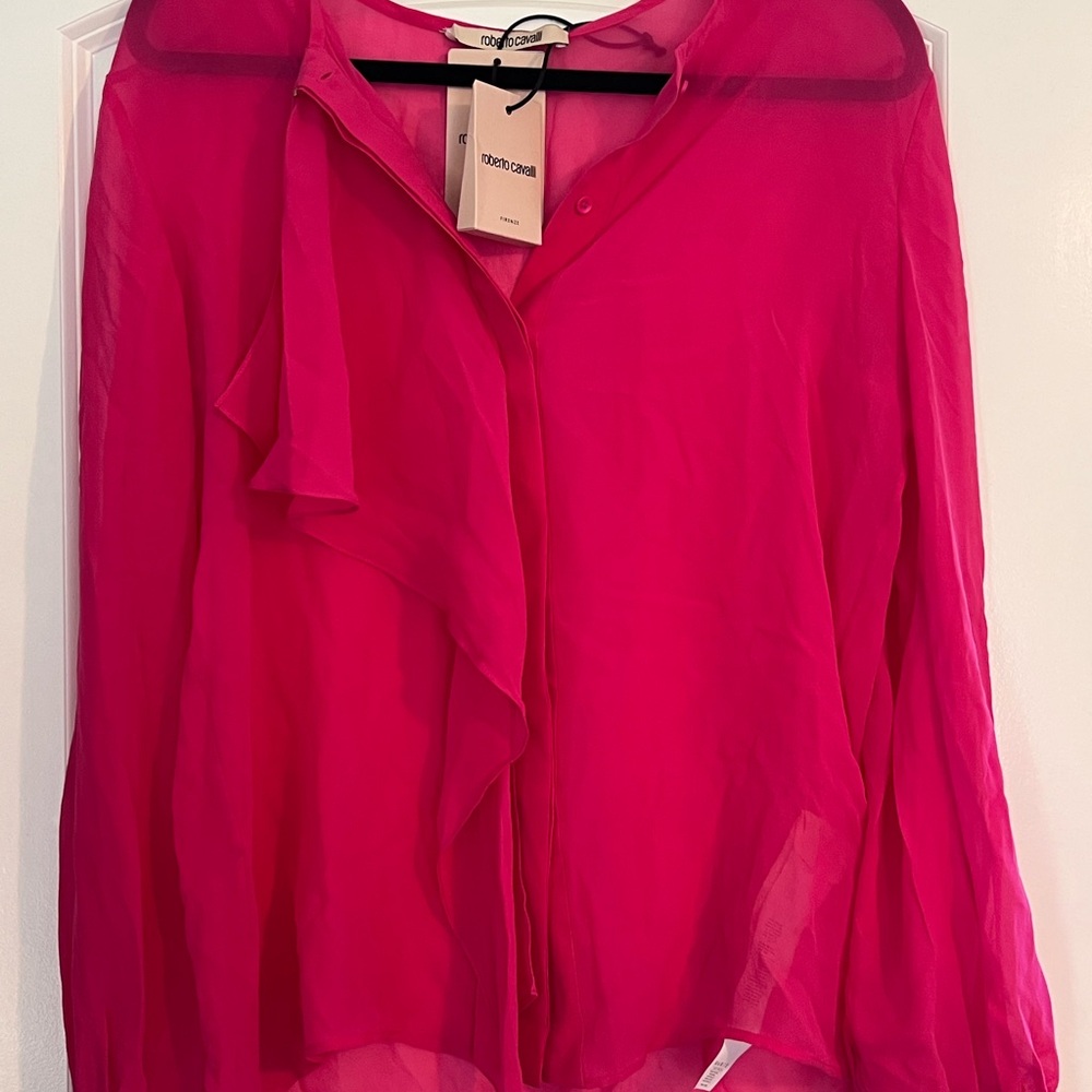Roberto Cavalli Fuchsia Sheer Blouse